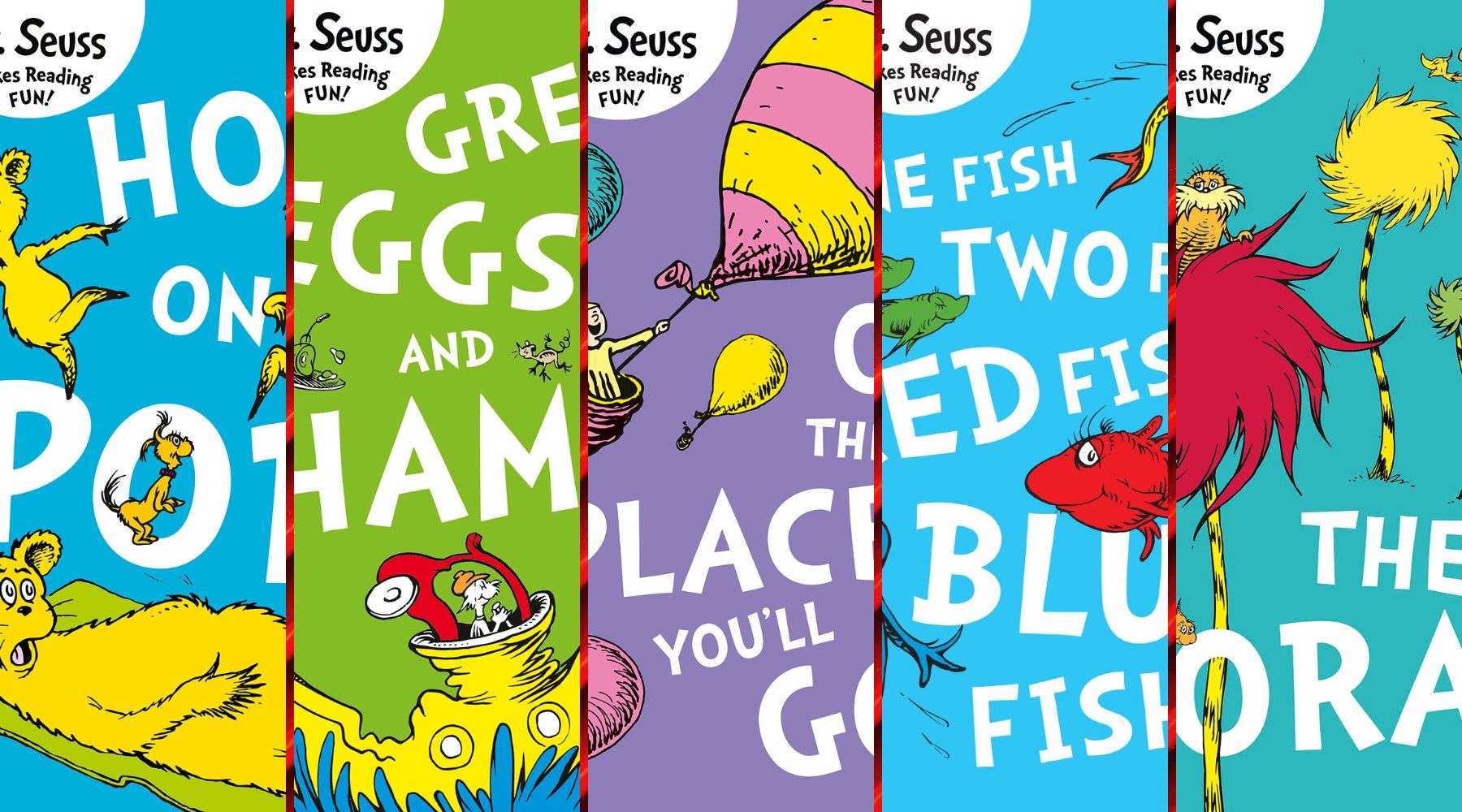 A selection of partial Dr. Seuss book covers