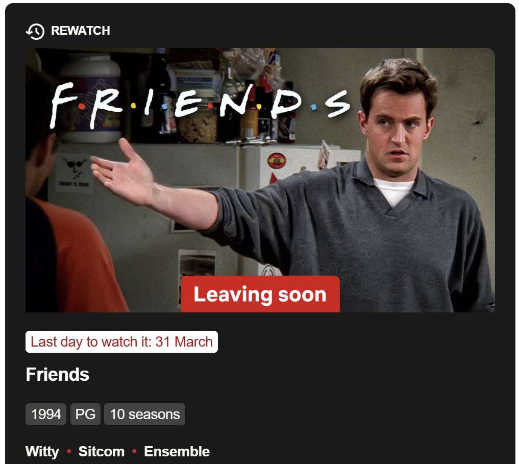 Email from Netflix saying Friends is leaving