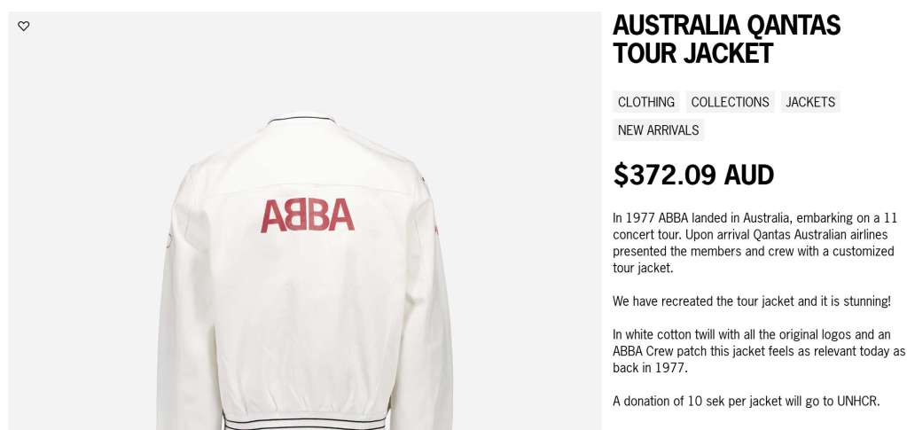 Online listing for ABBA Qantas jacket