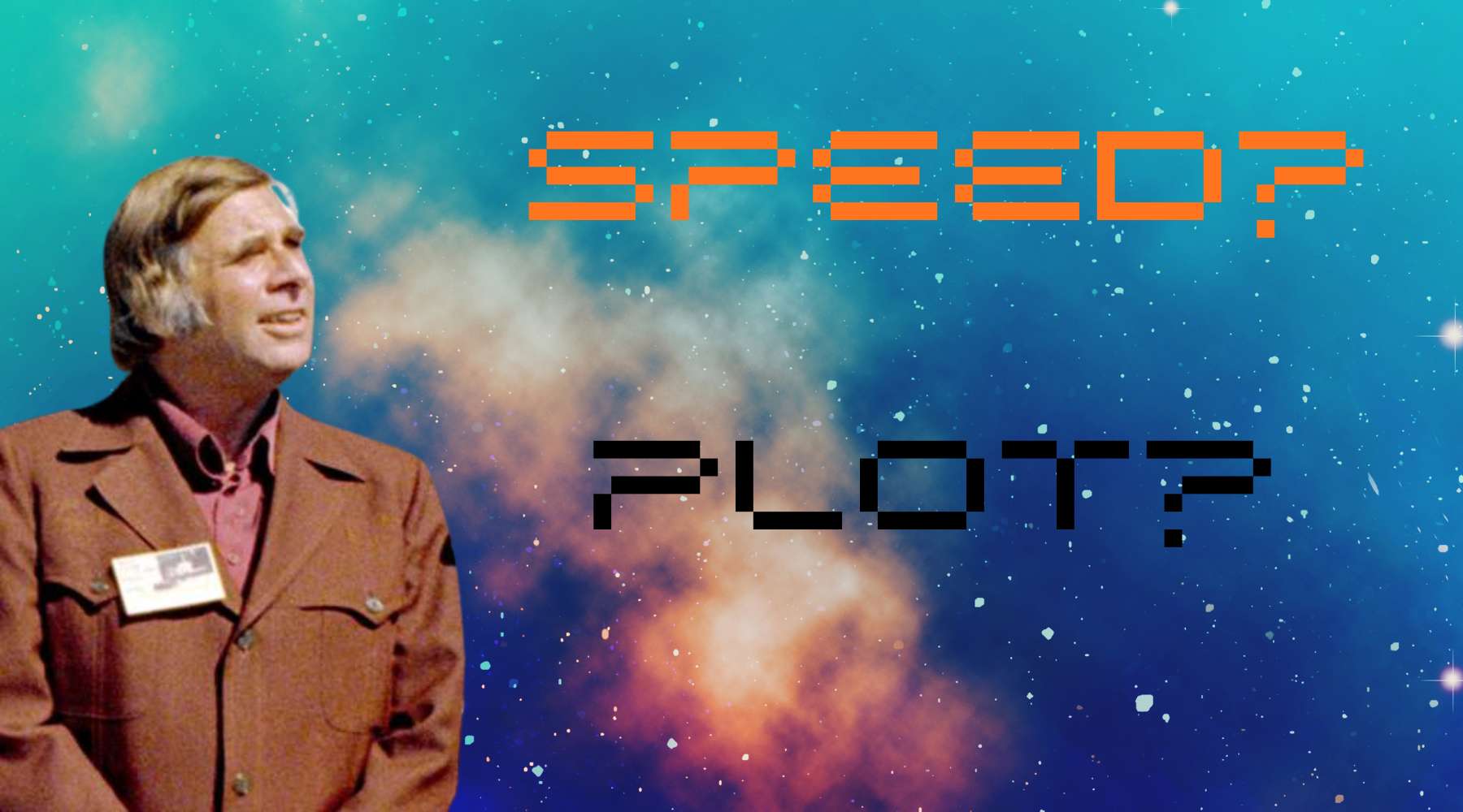 Gene Roddenberry on a starry background