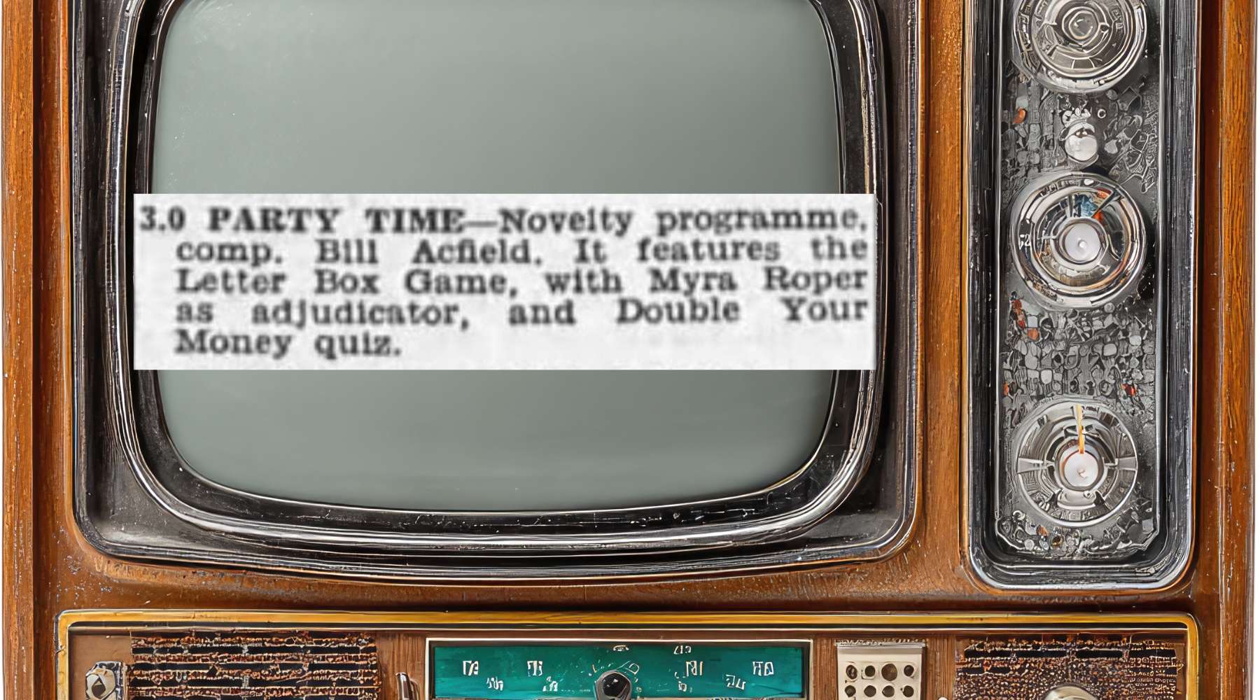 TV showing a listing for Party Time